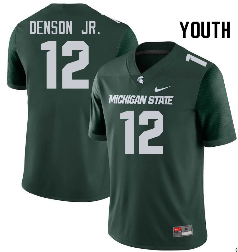 Youth #12 Justin Denson Jr. Michigan State Spartans College Football Jersesys Stitched-Green